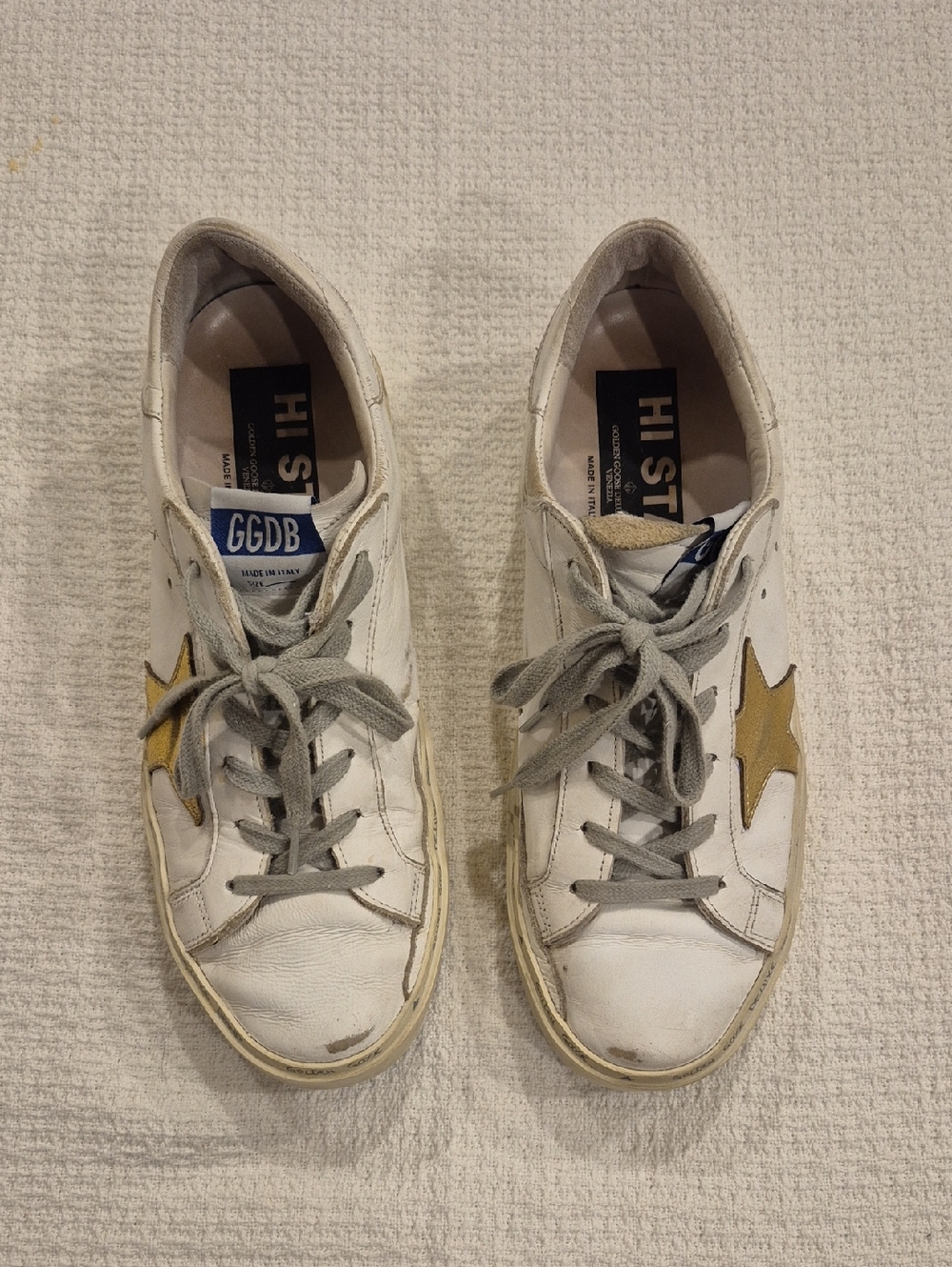 GOLDEN GOOSE White & Gold Hi-Star Sneakers Size 8.5 (39) AS IS - Picture 4 of 16